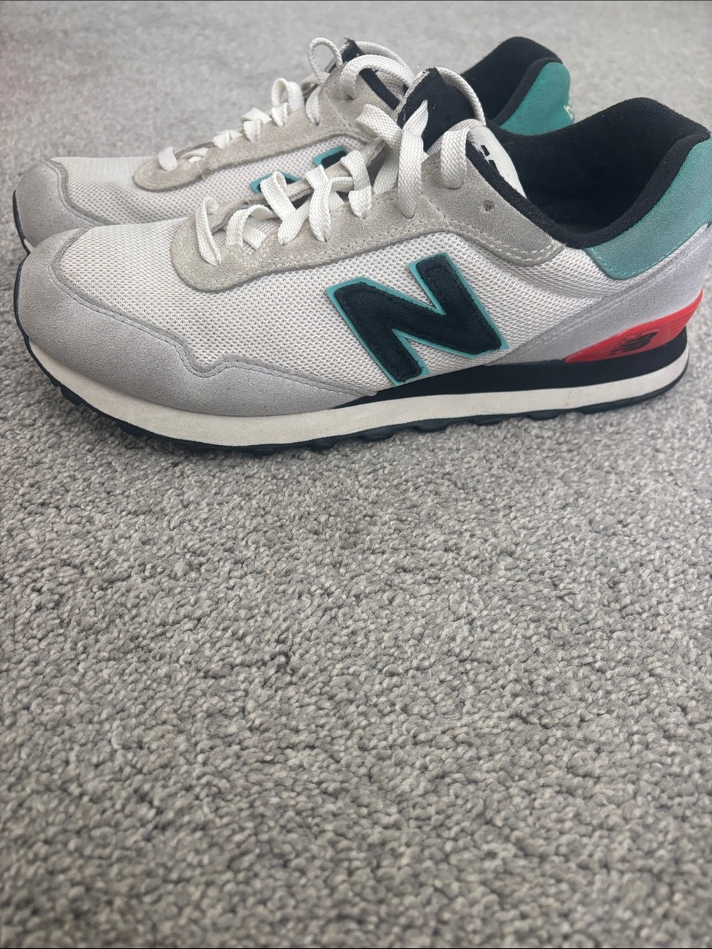 New Balance Women’s White Sneakers with Teal & Black Accents
